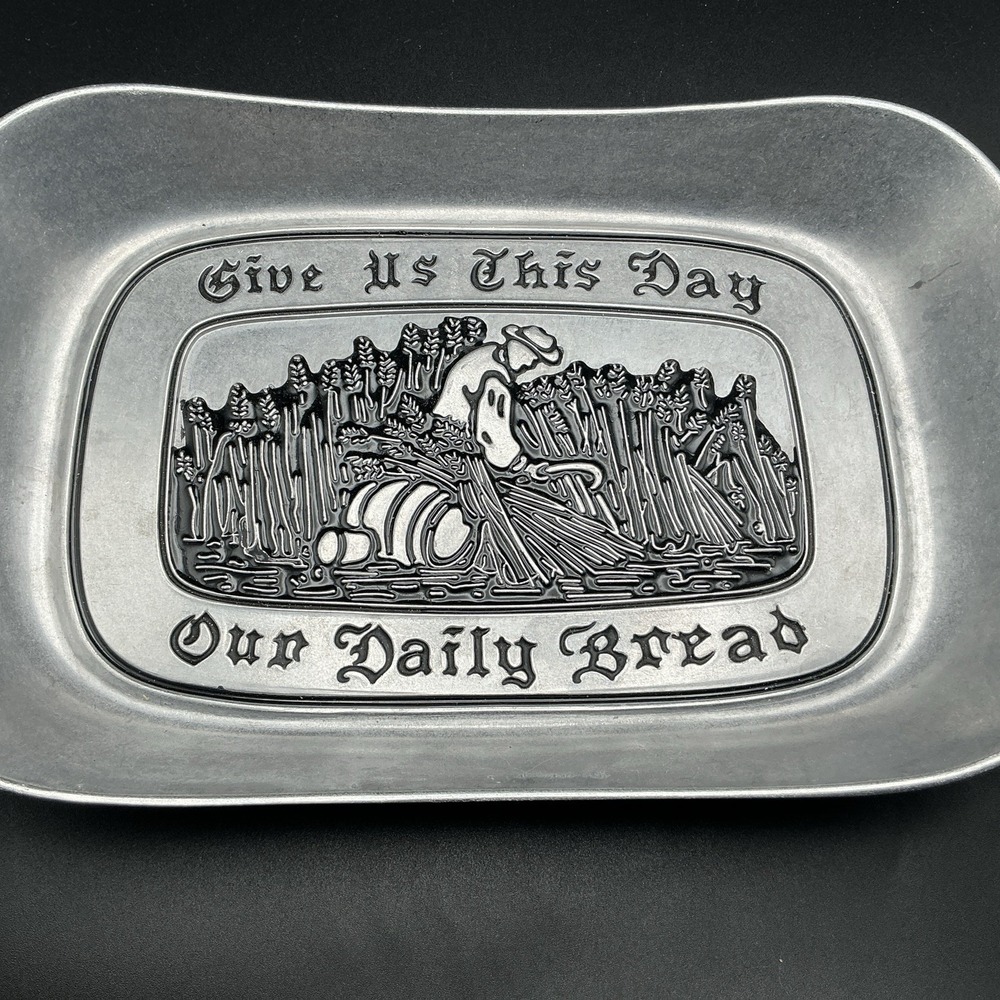 Vintage Wilton Armetale Pewter Bread Tray Give Us This Day Our Daily Bread USA